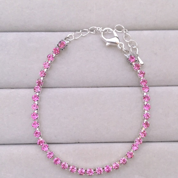 Rose Pink + Silver Crystal Tennis Bracelet - Picture 2 of 6